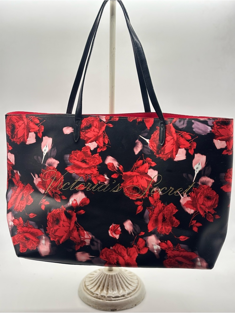Victoria's Secret Black Tote with Red Floral Print
